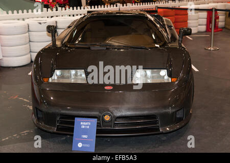 Front view of a very rare Bugatti EB110 on display at The London Classic Car Show Stock Photo