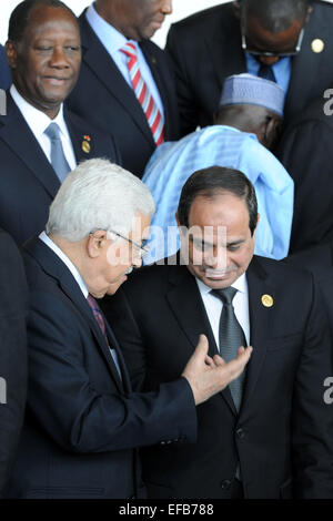 Addis Ababa, Addis Ababa, Ethiopia. 30th Jan, 2015. Palestinian President Mahmoud Abbas talks with Egypt's President Abdel-Fattah al-Sisi during the opening ceremony of the 24th Ordinary session of the Assembly of Heads of State and Government of the African Union (AU) at the African Union headquarters in Ethiopia's capital Addis Ababa, January 30, 2015 © Thaer Ganaim/APA Images/ZUMA Wire/Alamy Live News Stock Photo