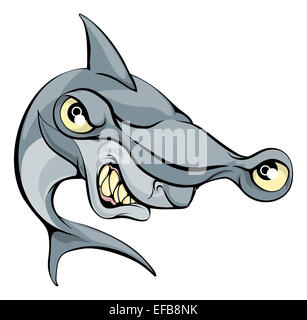 A big mean cartoon hammer head shark sports mascot Stock Photo