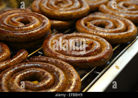 Sai Aua (Notrhern Thai Spicy Sausage ) in the market Stock Photo