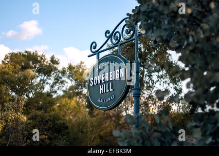 Signage of sovereign hill on its entrance Stock Photo