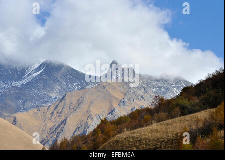 Mountain landscape around the village of Jute near Kazbegi, the Caucasus, Georgia Stock Photo