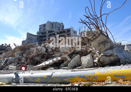 CHRISTCHURCH, NEW ZEALAND, NOVEMBER 16, 2012: - Piles of earthquake rubble lay untended in Christchurch, New Zealand. Stock Photo
