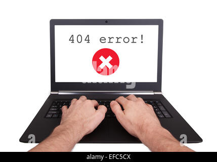 Man working on laptop, 404 error, isolated Stock Photo