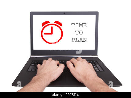 Man working on laptop, time to plan, isolated Stock Photo