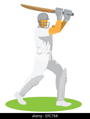 Illustration of a cricket player batsman batting facing front set on isolated white background done in retro style. Stock Photo