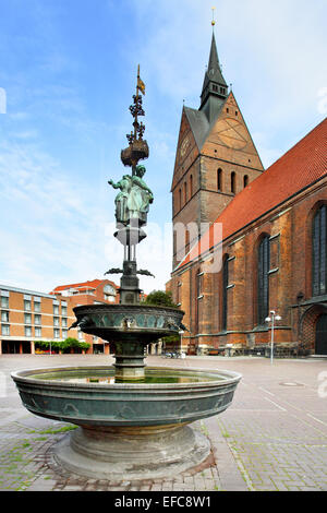 Market Church and fountain in Hanover, Germany Stock Photo