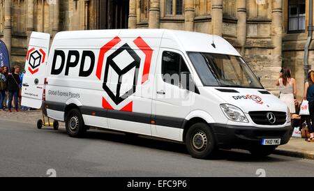 OXFORD, UK - JULY 9, 2014: A white DPD van parked in front of an old building in central Oxford. Stock Photo