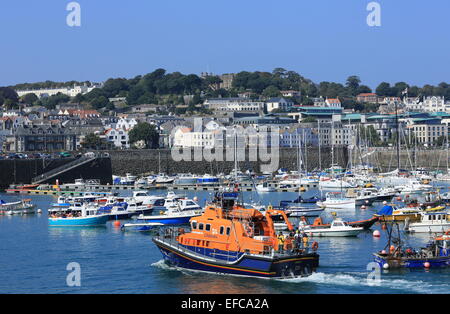 An overview of the harbour/port in St. Peter Port, Guernsey, Channel Islands Stock Photo