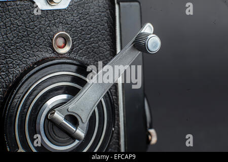 the crank handle of an old medium format twin reflex camera Stock Photo
