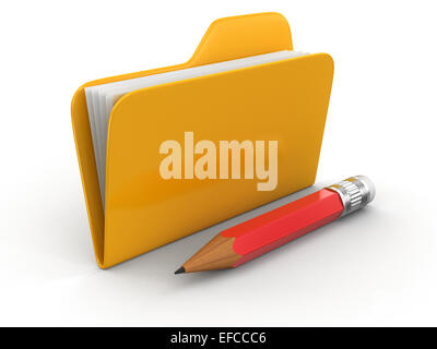 folder with files and pencil (clipping path included) Stock Photo