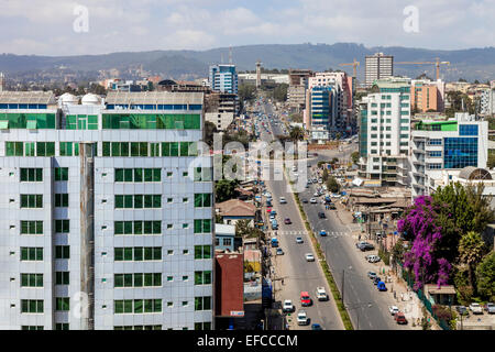 Elevated Views Of Churchill Avenue and Addis Ababa, Ethiopia Stock Photo