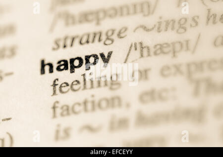 Definition of word happy in dictionary Stock Photo