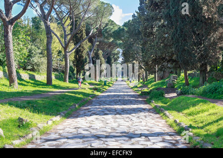 View down the ancient Via Appia Antica in Rome, Italy. Stock Photo