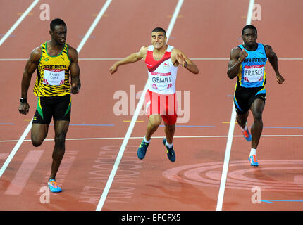 Jamaica's Kemar Bailey-Cole takes Commonwealth Games gold in the 100 metres final ahead of England's Adam Gemili at the Commonwealth Games, Glasgow, Scotland  Featuring: Kemar Bailey-Cole,Adam Gemili Where: Glasgow, United Kingdom When: 28 Jul 2014 Stock Photo