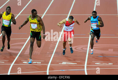 Jamaica's Kemar Bailey-Cole takes Commonwealth Games gold in the 100 metres final ahead of England's Adam Gemili at the Commonwealth Games, Glasgow, Scotland  Featuring: Kemar Bailey-Cole,Adam Gemili Where: Glasgow, United Kingdom When: 28 Jul 2014 Stock Photo