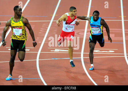 Jamaica's Kemar Bailey-Cole takes Commonwealth Games gold in the 100 metres final ahead of England's Adam Gemili at the Commonwealth Games, Glasgow, Scotland  Featuring: Kemar Bailey-Cole,Adam Gemili Where: Glasgow, United Kingdom When: 28 Jul 2014 Stock Photo