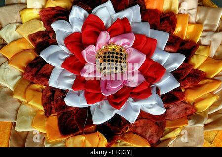 Chengdu, China:  Silk flower design prayer cushion at the Da Ci Buddhist Temple Stock Photo