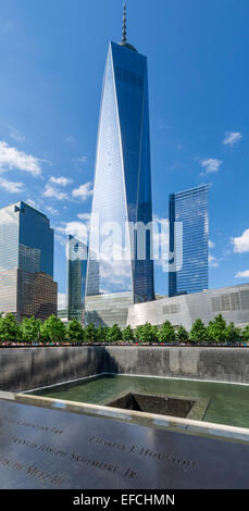 South Pool of National September 11 Memorial with One World Trade Center ('Freedom Tower') behind , New York City, NY, USA Stock Photo