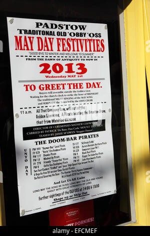 May Day Old 'Oss poster, Padstow. Stock Photo