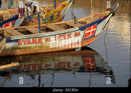 Fishing boats in the harbor at Elmina, Ghana, West Africa. Stock Photo