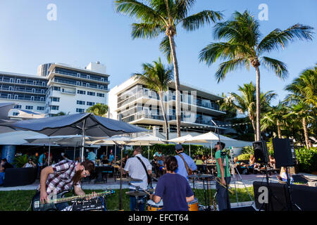 Miami Beach Florida,Ritz Carlton,hotel hotels lodging inn motel motels,property,band,playing,live music entertainment,visitors travel traveling tour t Stock Photo