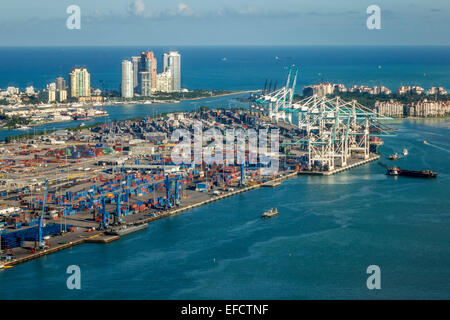 Miami Florida,Port,Biscayne Bay,Miami Beach,Atlantic Ocean,aerial overhead view from above,Fisher Island,view through window,FL150106005 Stock Photo