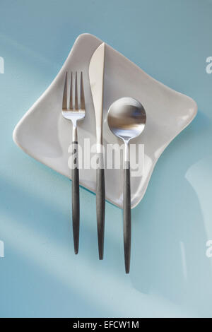 silverware on plate simple Stock Photo