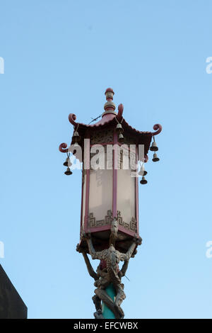 Street light shaped like a lantern on Grant in Chinatown, in San Francisco, California. Stock Photo