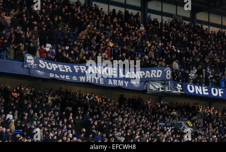 London, UK. 31st Jan, 2015. Supporters for Frank Lampard of Manchester City wave to him after the Barclays Premier League match between Chelsea and Manchester City at Stamford Bridge in London, England on January 31, 2015. The match ended in 1-1 draw. © Han Yan/Xinhua/Alamy Live News