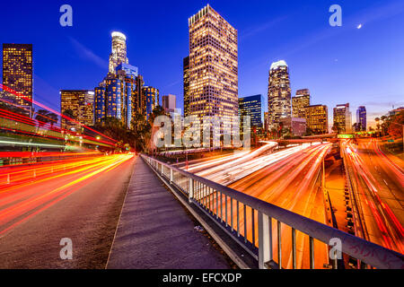 Los Angeles, California, USA downtown city skyline over the highway. Stock Photo