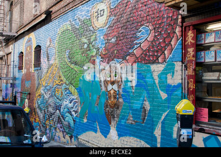 Dragon mural on the side of the Eastern Bakery in Chinatown, San Francisco, California. Stock Photo