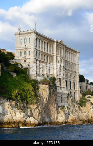 The imposing historic oceanographic museum built on the edge of a cliff in the ward of Monaco-Ville (the Rock). Principality of Monaco. Stock Photo