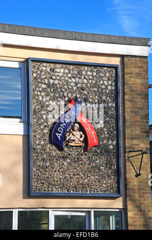 A sign outside a building identifying Adnams Sole Bay Brewery at Southwold, England, United Kingdom. Stock Photo