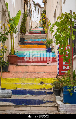 Colorful stairs in the outdoor market of Kusadasi, Turkey, Eurasia. Stock Photo