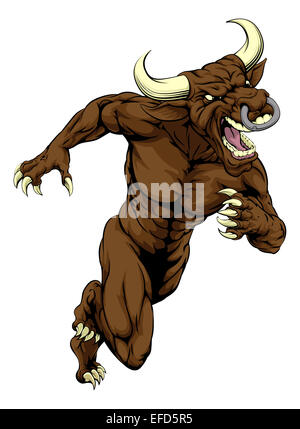 An illustration of a mean tough looking bull sports mascot sprinting Stock Photo