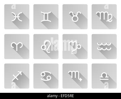 Zodiac horoscope astrology sign flat grey shadow style icons Stock Photo