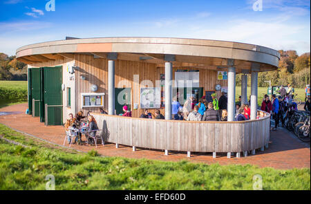 Walkers and cyclists use the Ashton Court Visitor's Centre in Bristol. Stock Photo