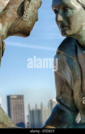 'Point of View' is a bronze sculpture by artist James  West that sits in Point of View Park atop Mt. Washington, Pittsburgh, PA. Stock Photo