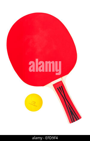 A Table Tennis bat and ball on a white background Stock Photo