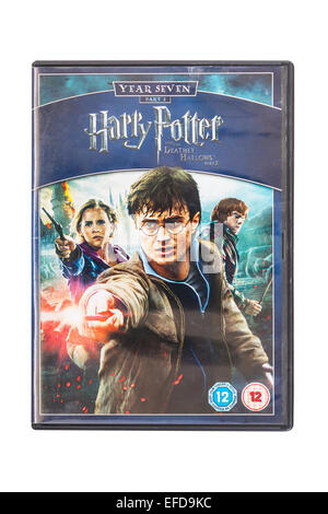 Harry Potter and the Deathly Hallows part 2 film DVD on a white background Stock Photo