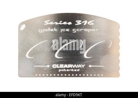 A Wallet ice scraper for scraping ice from your car windscreen on a white background Stock Photo