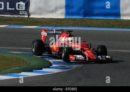 Jerez, Spain. 1st Feb, 2015. Scuderia Ferrari driver Sebastian Vettel on Day 1 at the Jerez circuit Credit:  Action Plus Sports/Alamy Live News Stock Photo