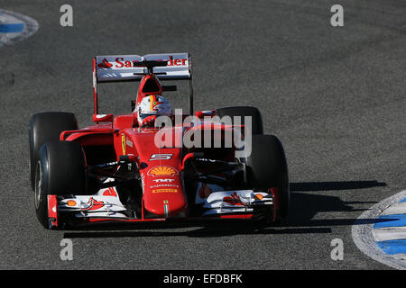 Jerez, Spain. 1st Feb, 2015. Scuderia Ferrari driver Sebastian Vettel on Day 1 at the Jerez circuit Credit:  Action Plus Sports/Alamy Live News Stock Photo