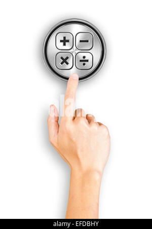 Clicking a button with calculation sign Stock Photo