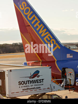 Southwest Airlines Boeing 737 aircraft line up at the gate in Memphis, TN. Stock Photo