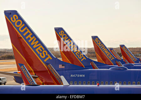 Southwest Airlines Boeing 737 aircraft line up at the gate in Memphis, TN. Stock Photo