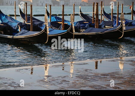 Venice, Italy. 31st January, 2015. Italy Weather: Gondolas Boat near Piazza San Marco at high tide. Credit:  FC Italy/Alamy Live News Stock Photo