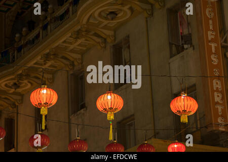 Chinese lanterns over Grant Street in Chinatown, in San Francisco, California. Stock Photo