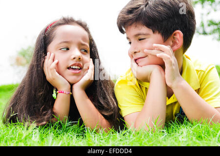 2 indian children friend park enjoy Stock Photo